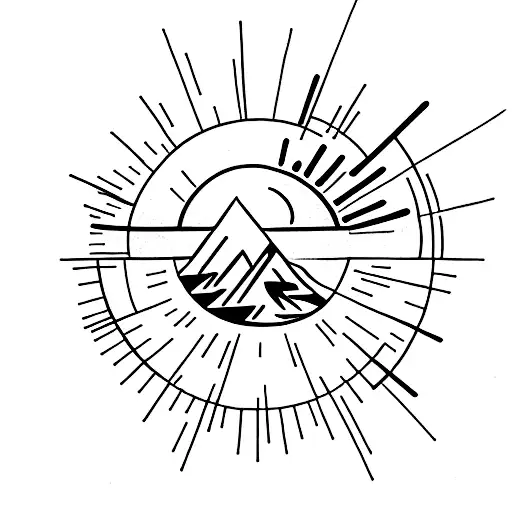 A simple mountain range with the sun rising behind, representing the continuous journey of personal growth tattoo design idea