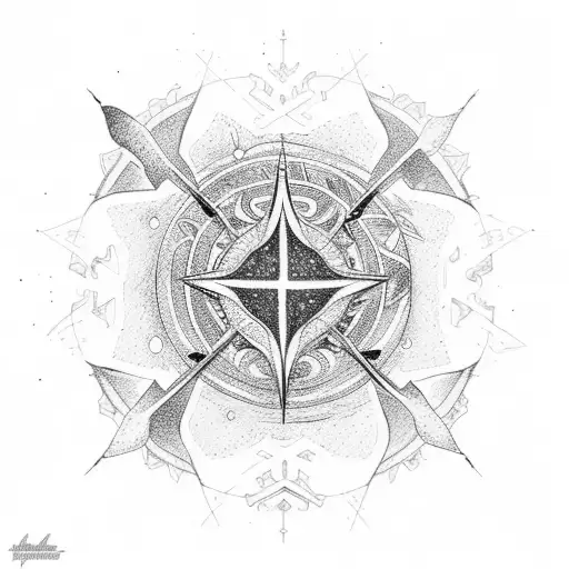 A celestial theme with a cross as the center of a starry night sky tattoo design idea