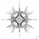 A celestial theme with a cross as the center of a starry night sky tattoo design idea