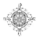 A celestial theme with a cross as the center of a starry night sky tattoo design idea