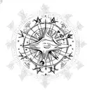 A celestial theme with a cross as the center of a starry night sky tattoo design idea