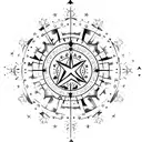 A celestial theme with a cross as the center of a starry night sky tattoo design idea
