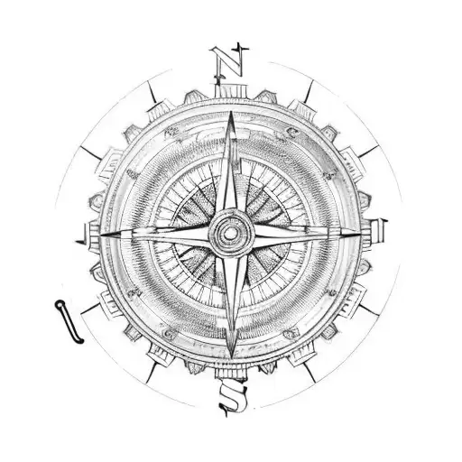 Intricate mechanical compass design with gears and cogs tattoo design idea