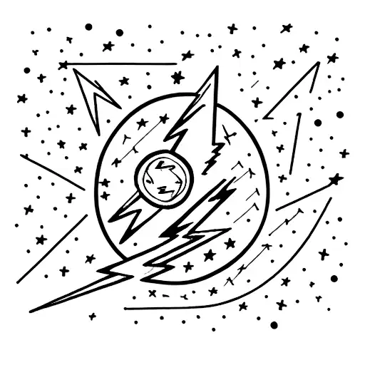 A light bulb with a lightning bolt inside, integrated with a constellation of stars tattoo design idea