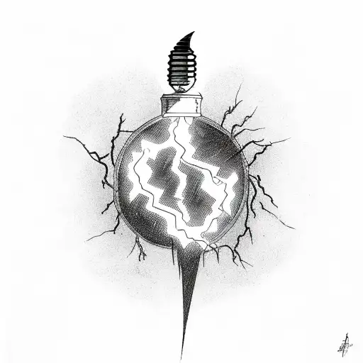 A light bulb with a lightning bolt inside surrounded by swirling abstract shapes tattoo design idea