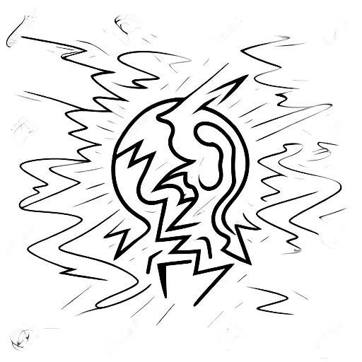 A light bulb with a lightning bolt inside surrounded by swirling abstract shapes tattoo design idea