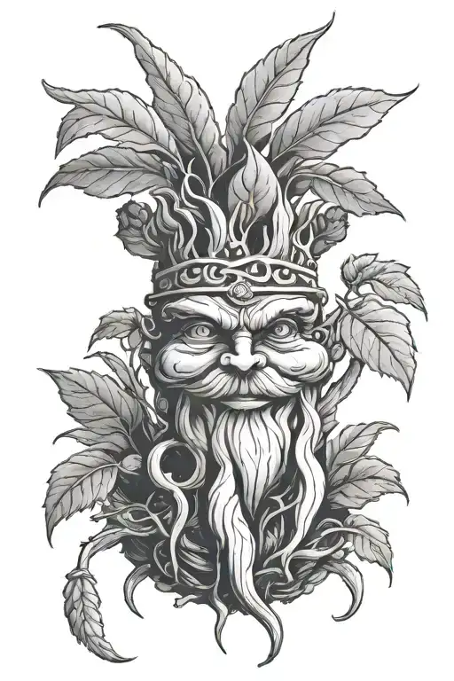 “I need a simple black and white design of a mandrake with humanoid-looking roots that still retain the essence of being tattoo design idea