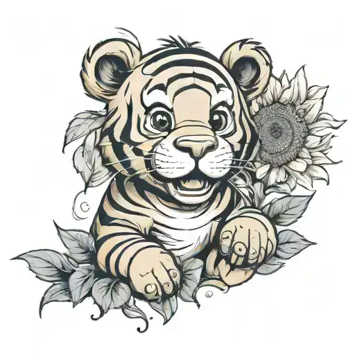 tigger with a sunflower  tattoo design idea