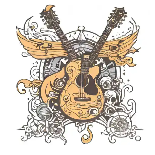 A surreal tattoo design combining elements of guitars and alchemy, with a mystical twist tattoo design idea