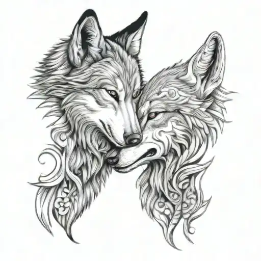 two wolves looking at eachother nose to nose  tattoo design idea