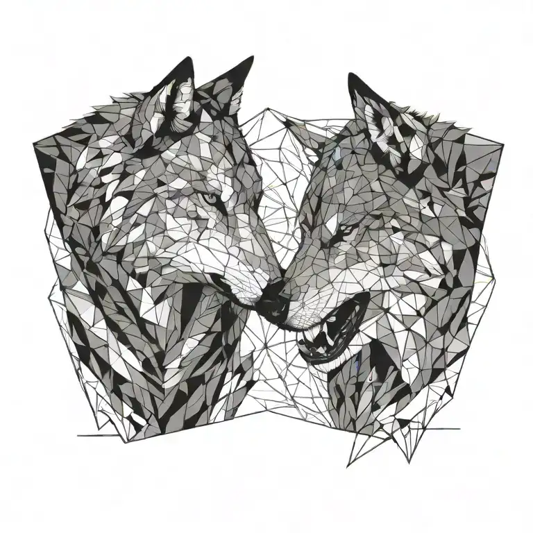 side profile of two wolves snarling at eachother facing each other  tattoo design idea
