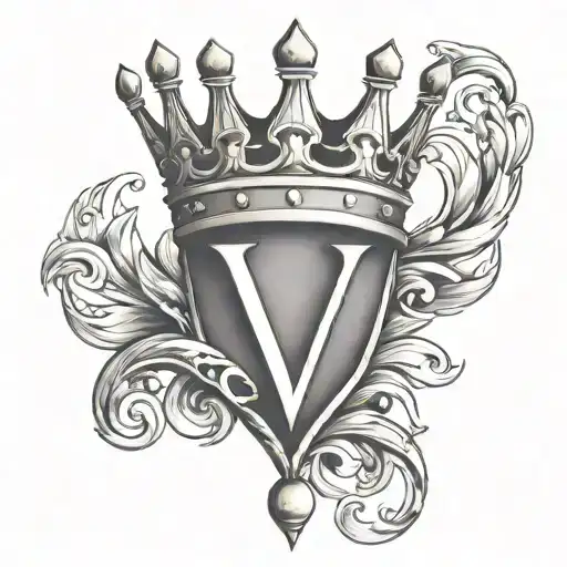 letter V wearing a crown tattoo design idea