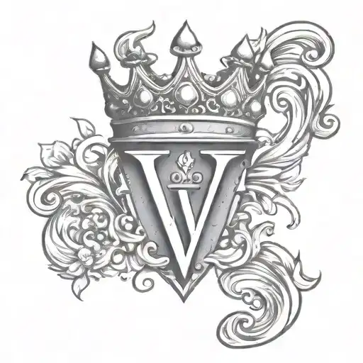 letter V wearing a crown tattoo design idea