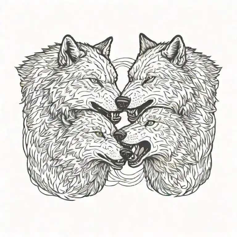 side profile of two wolves snarling at eachother face to face tattoo design idea