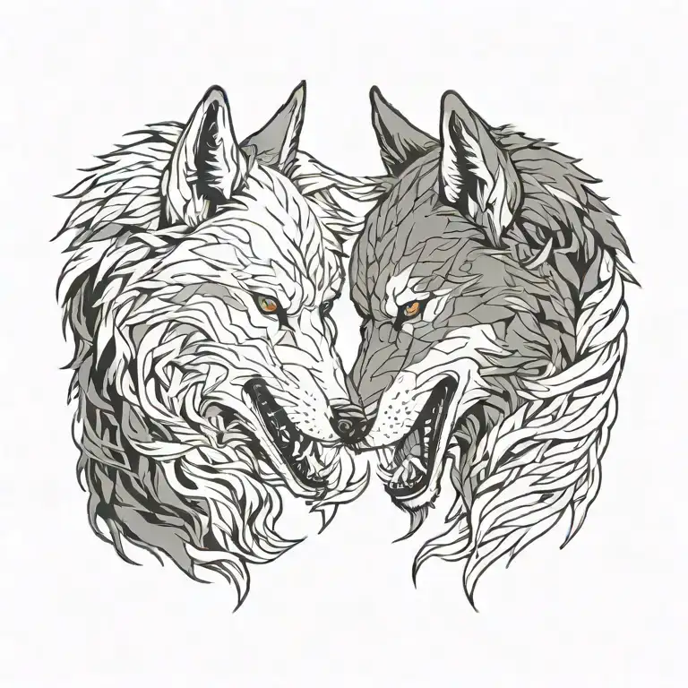 side profile of two wolves snarling at eachother face to face tattoo design idea