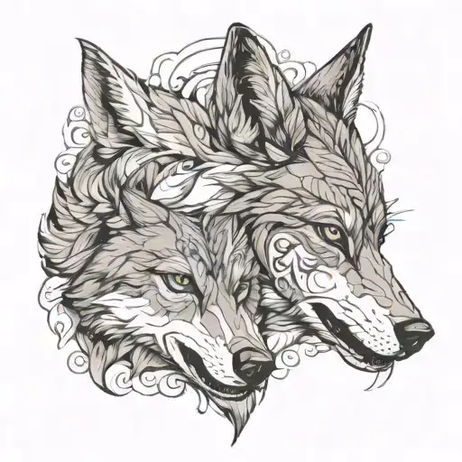 two wolves looking at eachother tattoo design idea