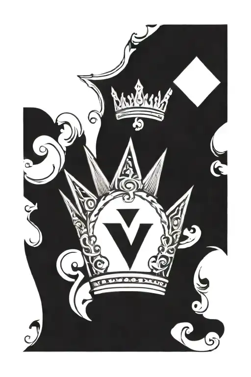 letter V wearing a crown tattoo design idea