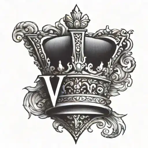 letter V wearing a crown tattoo design idea