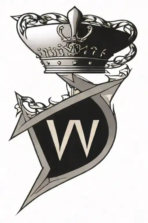 letter V wearing a crown tattoo design idea
