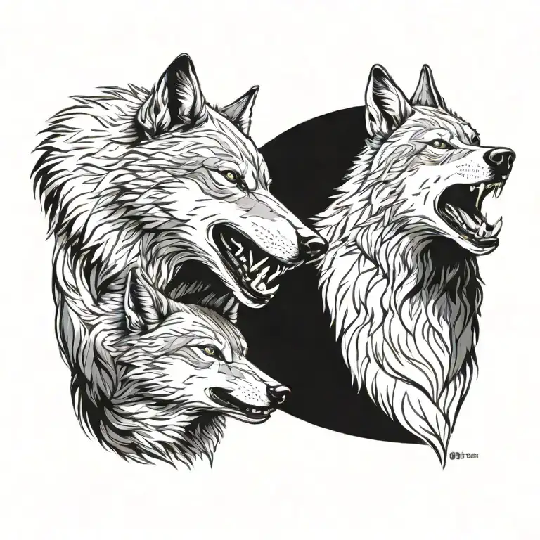side profile of two wolves snarling at eachother face to face tattoo design idea