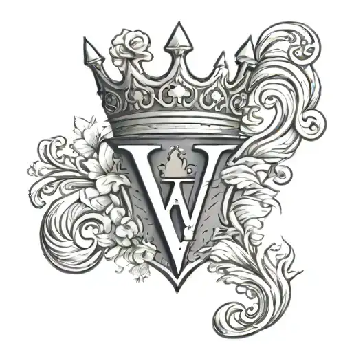 letter V wearing a crown tattoo design idea