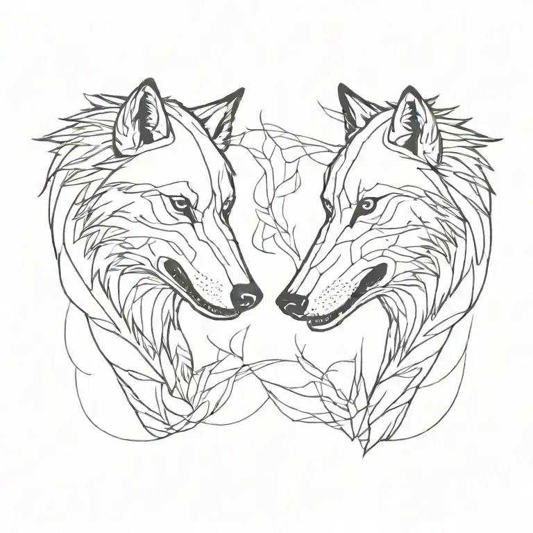 side profile of two wolves snarling at eachother face to face tattoo design idea