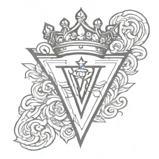 letter V wearing a crown tattoo design idea