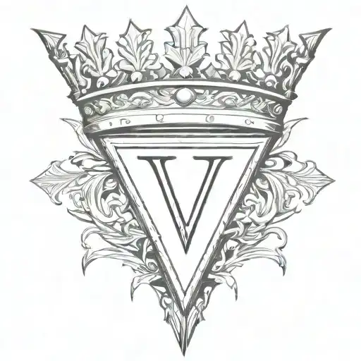 letter V wearing a crown tattoo design idea