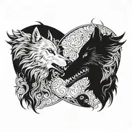 side profile of two wolves snarling at eachother face to face tattoo design idea