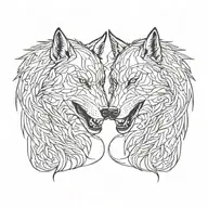 side profile of two wolves snarling at eachother face to face tattoo design idea