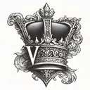 letter V wearing a crown tattoo design idea
