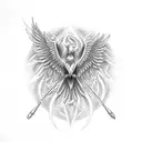 An elegant stethoscope morphing into a majestic phoenix tattoo design idea