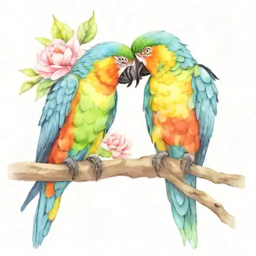romantic parrots having a romantic moment tattoo design idea