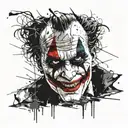 old joker, devil face , black and white ,  tattoo design idea