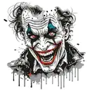 old joker, devil face , black and white ,  tattoo design idea