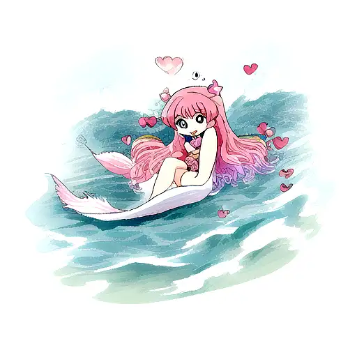 Ocean Wave and mermaid tail and heart and fire tattoo design idea