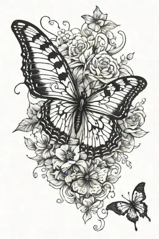 nature themed sleeve featuring snake slithering, monarch butterfly tattoo design idea