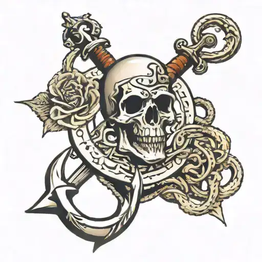 Anchor, kraken, skull, sword tattoo design idea