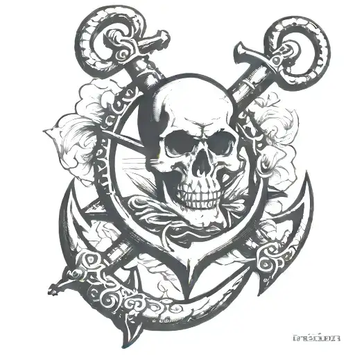 Anchor, kraken, skull, sword tattoo design idea