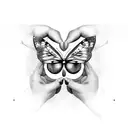 A makeup artist's hands holding a palette with colorful butterflies flying out of it tattoo design idea