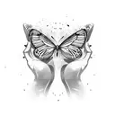 A makeup artist's hands holding a palette with colorful butterflies flying out of it tattoo design idea