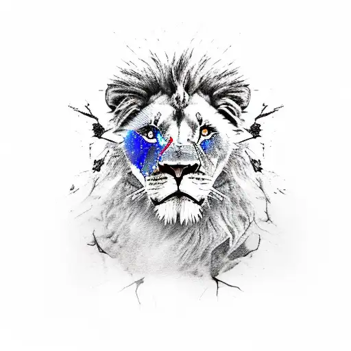 tired battle worn lion, knife, woman blue eyes, noose, wedding, death tattoo design idea