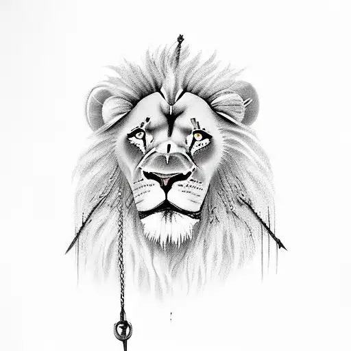 tired battle worn lion, knife, woman blue eyes, noose, wedding, death,  tattoo design idea