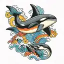 orca leaping over rainbow tattoo design idea
