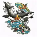 orca leaping over rainbow tattoo design idea