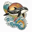 orca leaping over rainbow tattoo design idea
