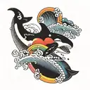 orca leaping over rainbow tattoo design idea