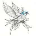 traditional swallow tattoo with blue head and wing. rest black and grey. skull as a body part of the swallow tattoo design idea