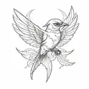traditional swallow tattoo with blue head and wing. rest black and grey. skull as a body part of the swallow tattoo design idea