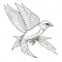 traditional swallow tattoo with blue head and wing. rest black and grey. skull as a body part of the swallow tattoo design idea